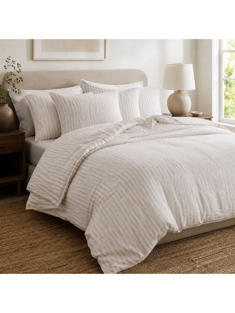 S34 | Quince European Linen Duvet Cover Set King Cal King Natural/White Stripe N - Picture 7 of 13